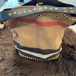 Burberry Tan and Black Shoulder Bag with Gold Accents